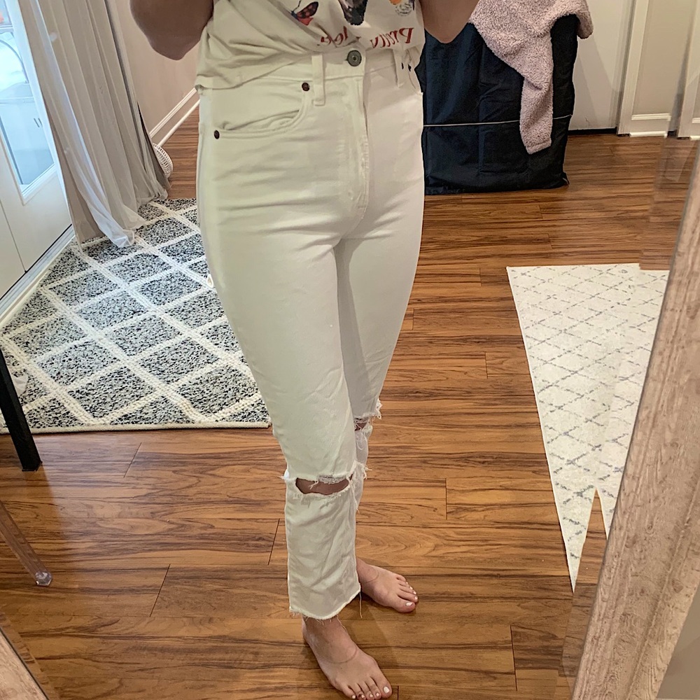 High-waisted white jeans